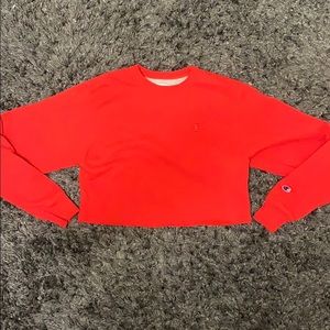 cropped red champion sweatshirt